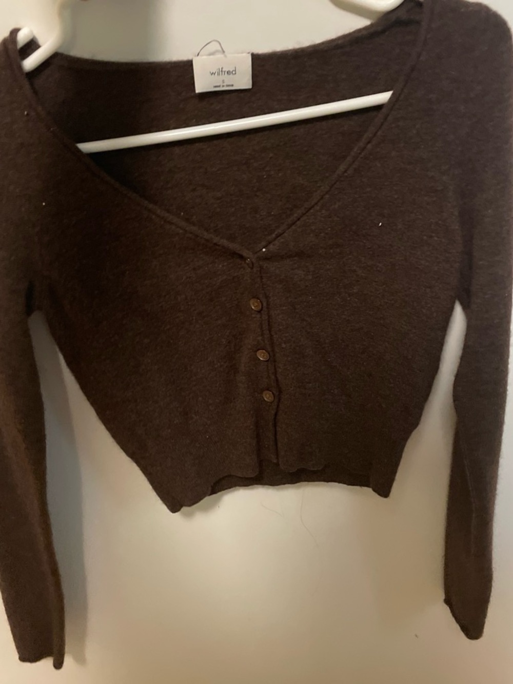 Wilfred Chocolate Brown Cropped V-Neck Button Cardigan - Picture 2 of 3